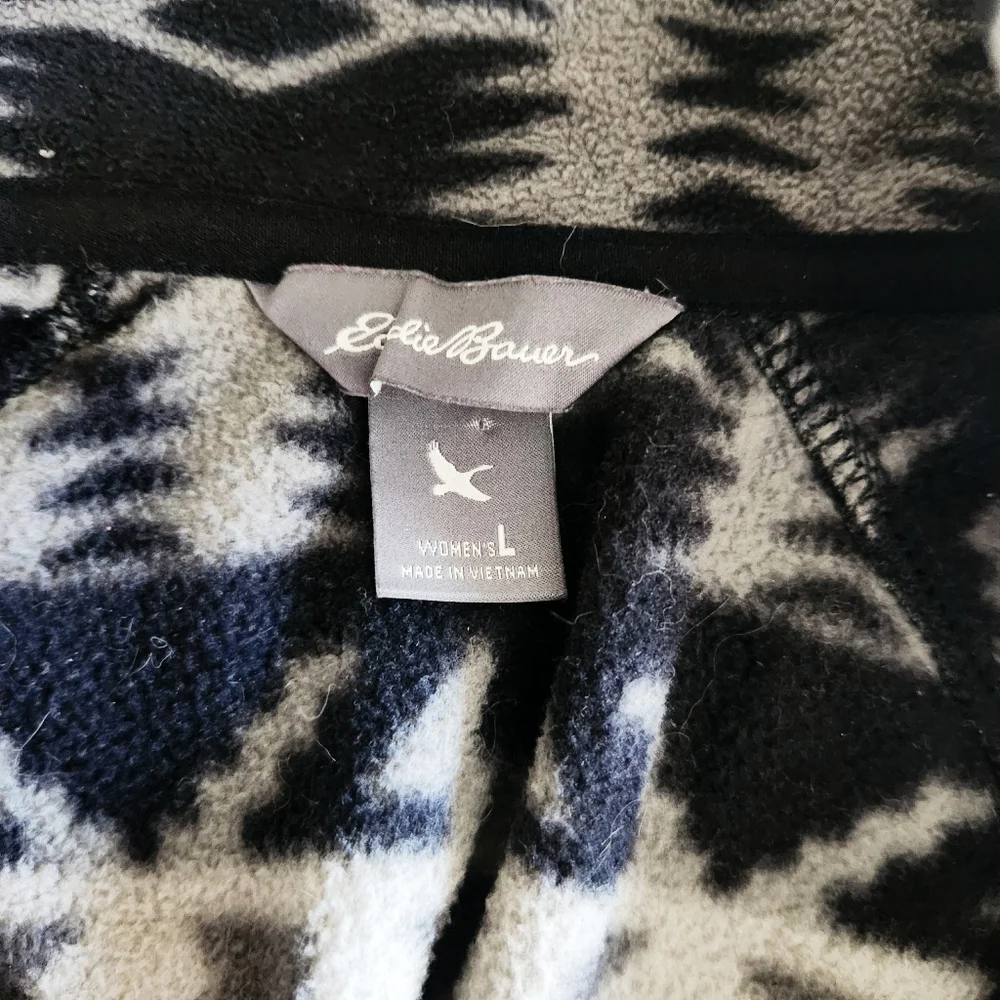 Eddie Bauer Women's 1/4 Zip Fleece Gray Aztec Southwest Print Size Large
